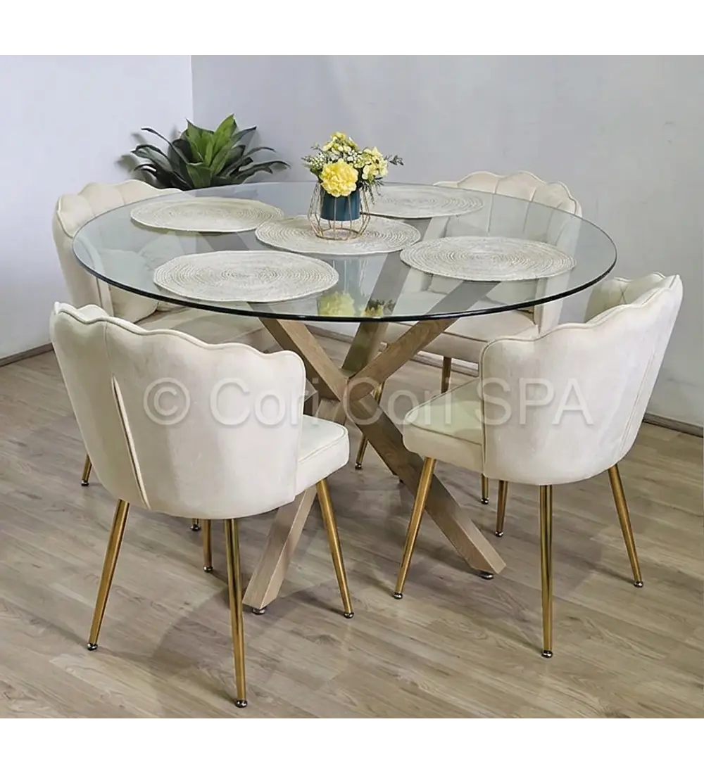 Comedor Mesa Warwick 100cms + 4 Sillas Corona Gold