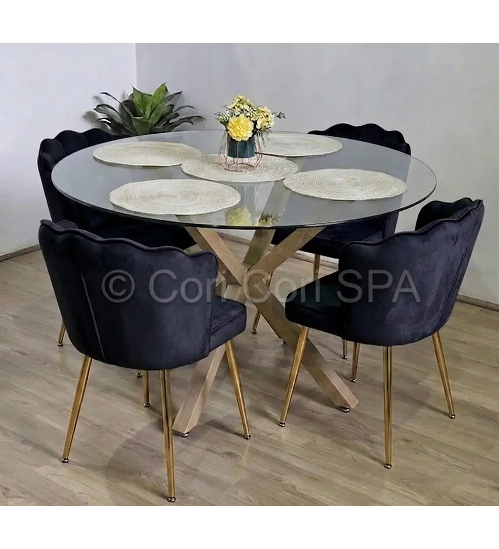 Comedor Mesa Warwick 120cms + 4 Sillas Corona Gold