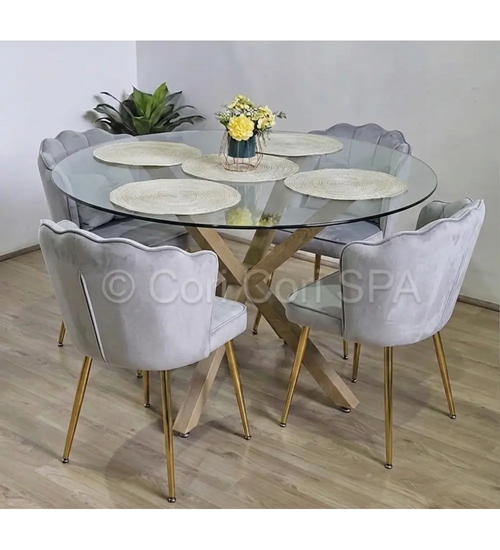 Comedor Mesa Warwick 120cms + 4 Sillas Corona Gold