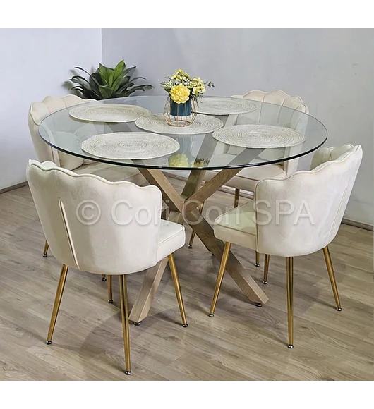 Comedor Mesa Warwick 120cms + 4 Sillas Corona Gold