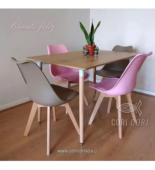 Comedor Mesa Madera 120x80cm + 4 Sillas Tulip