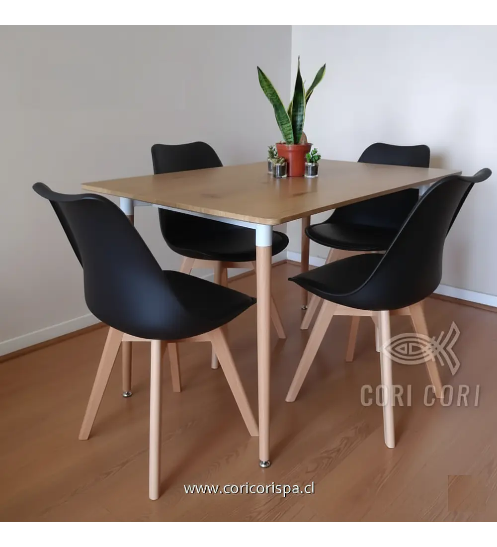 Comedor Mesa Madera 120x80cm + 4 Sillas Tulip