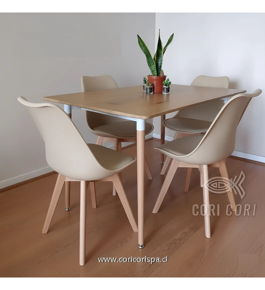 Comedor Mesa Madera 120x80cm + 4 Sillas Tulip