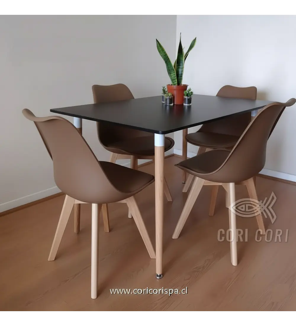 Comedor Mesa Negra 120x80cm + 4 Sillas Tulip