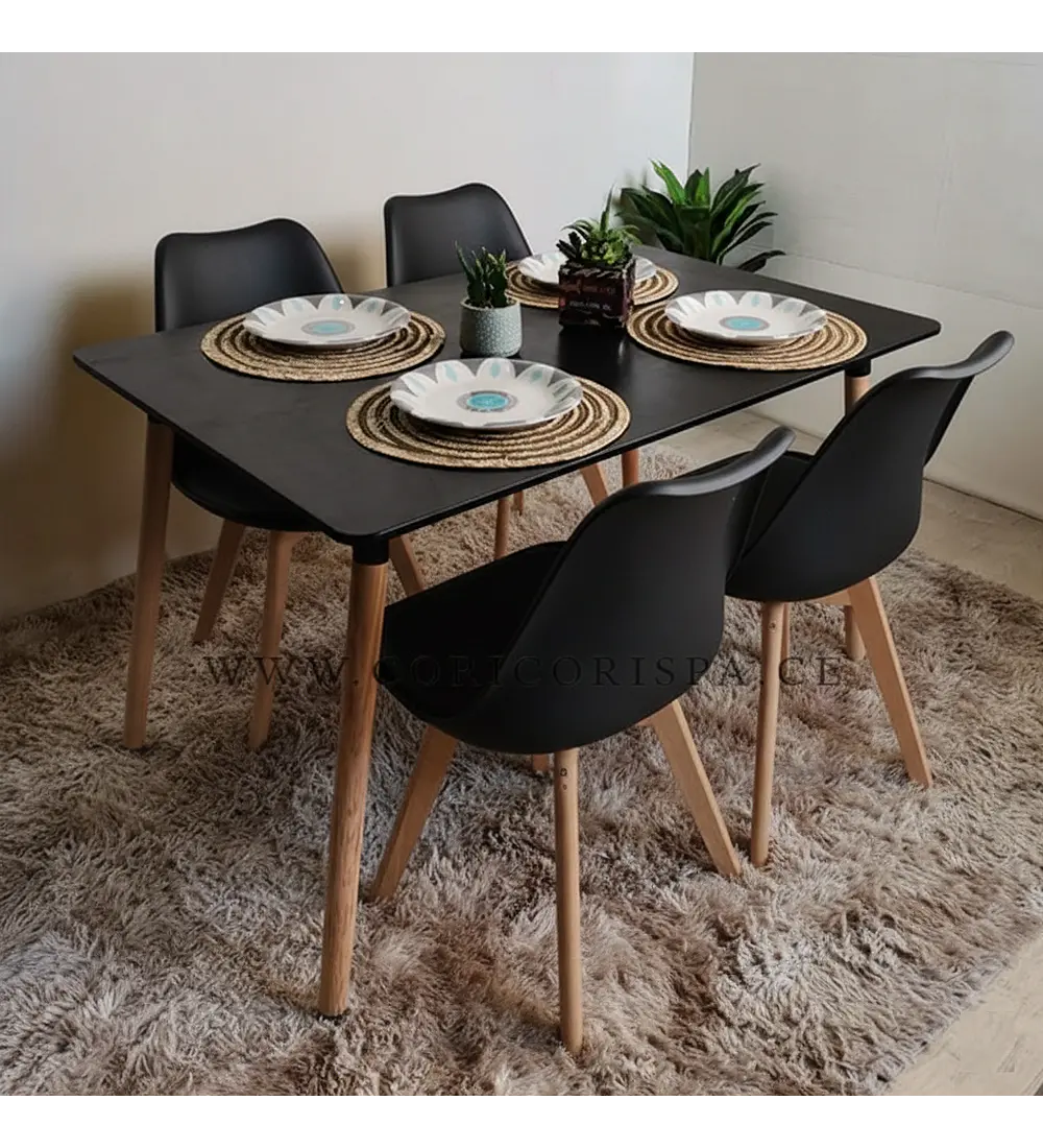 Comedor Mesa Negra 120x80cm + 4 Sillas Tulip