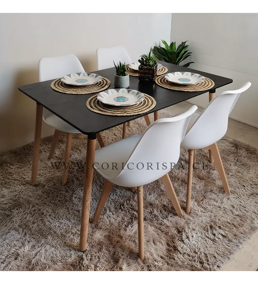 Comedor Mesa Negra 120x80cm + 4 Sillas Tulip