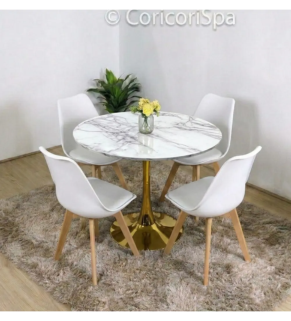 Comedor Tulip Gold 100Cms + 4 Sillas Tulip 