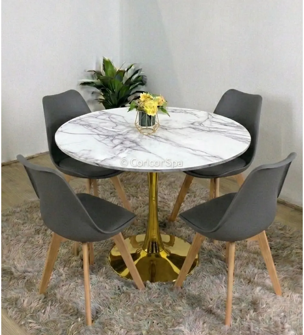 Comedor Tulip Gold 100Cms + 4 Sillas Tulip 