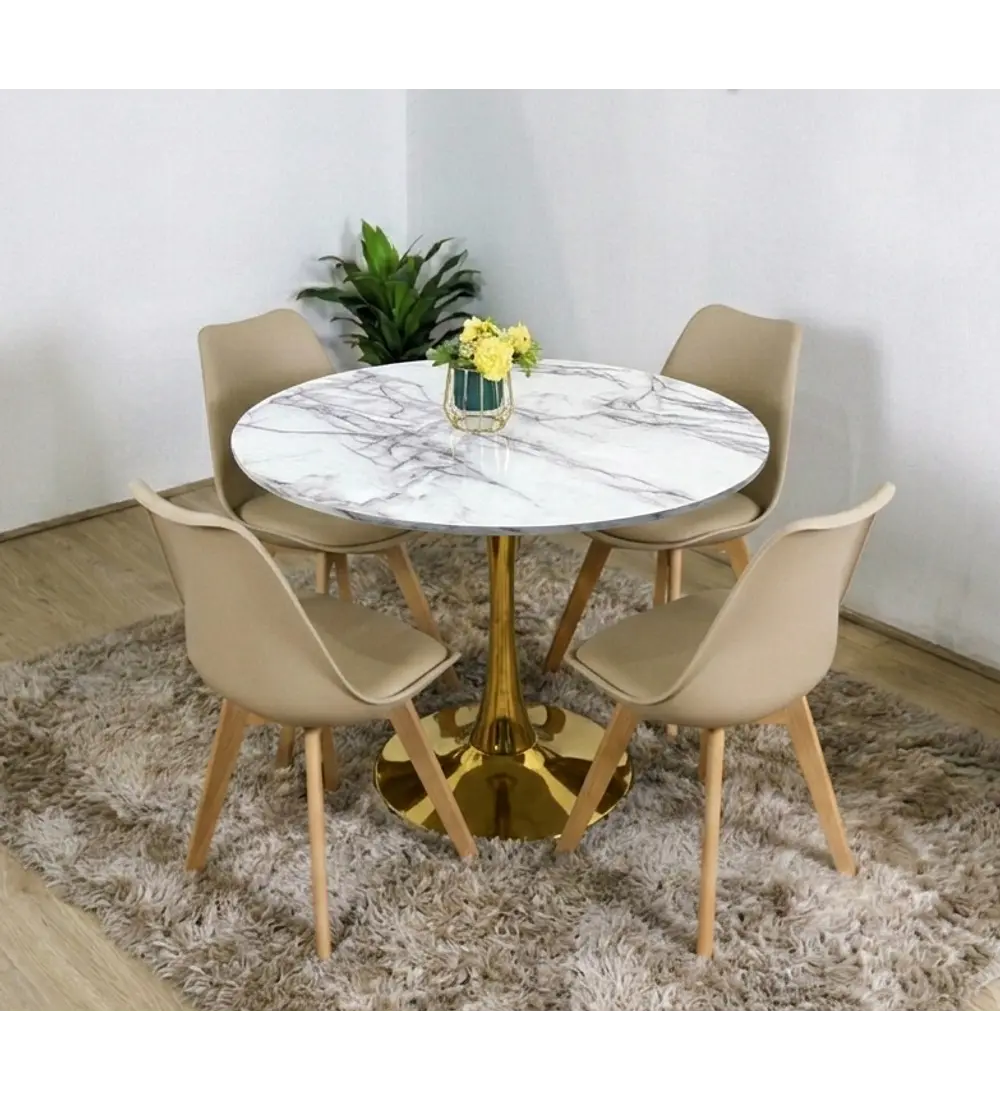 Comedor Tulip Gold 100Cms + 4 Sillas Tulip 