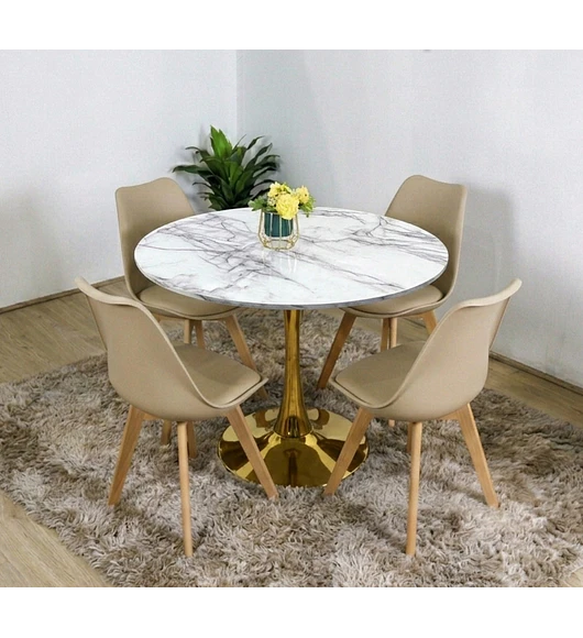 Comedor Tulip Gold 100Cms + 4 Sillas Tulip 