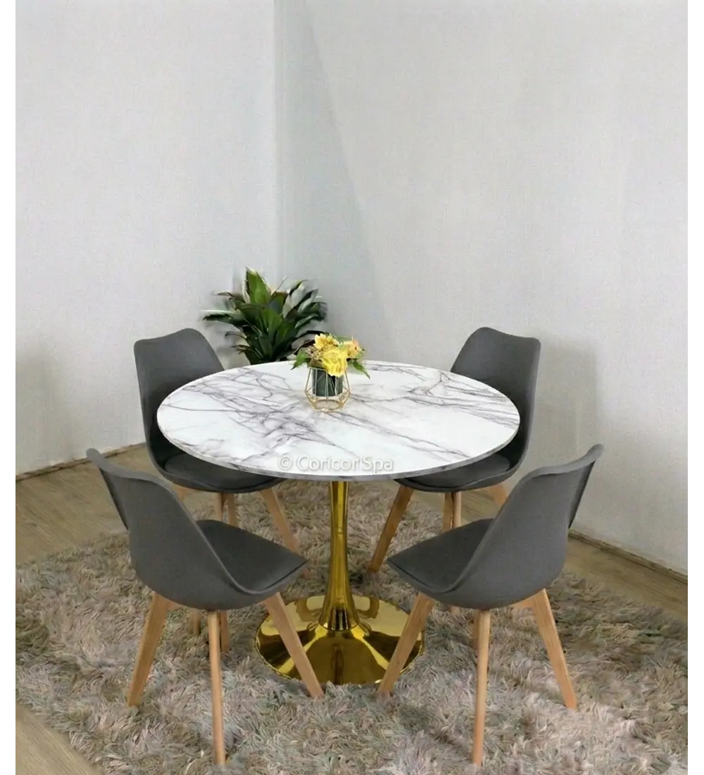 Comedor Tulip Gold 100Cms + 4 Sillas Tulip 