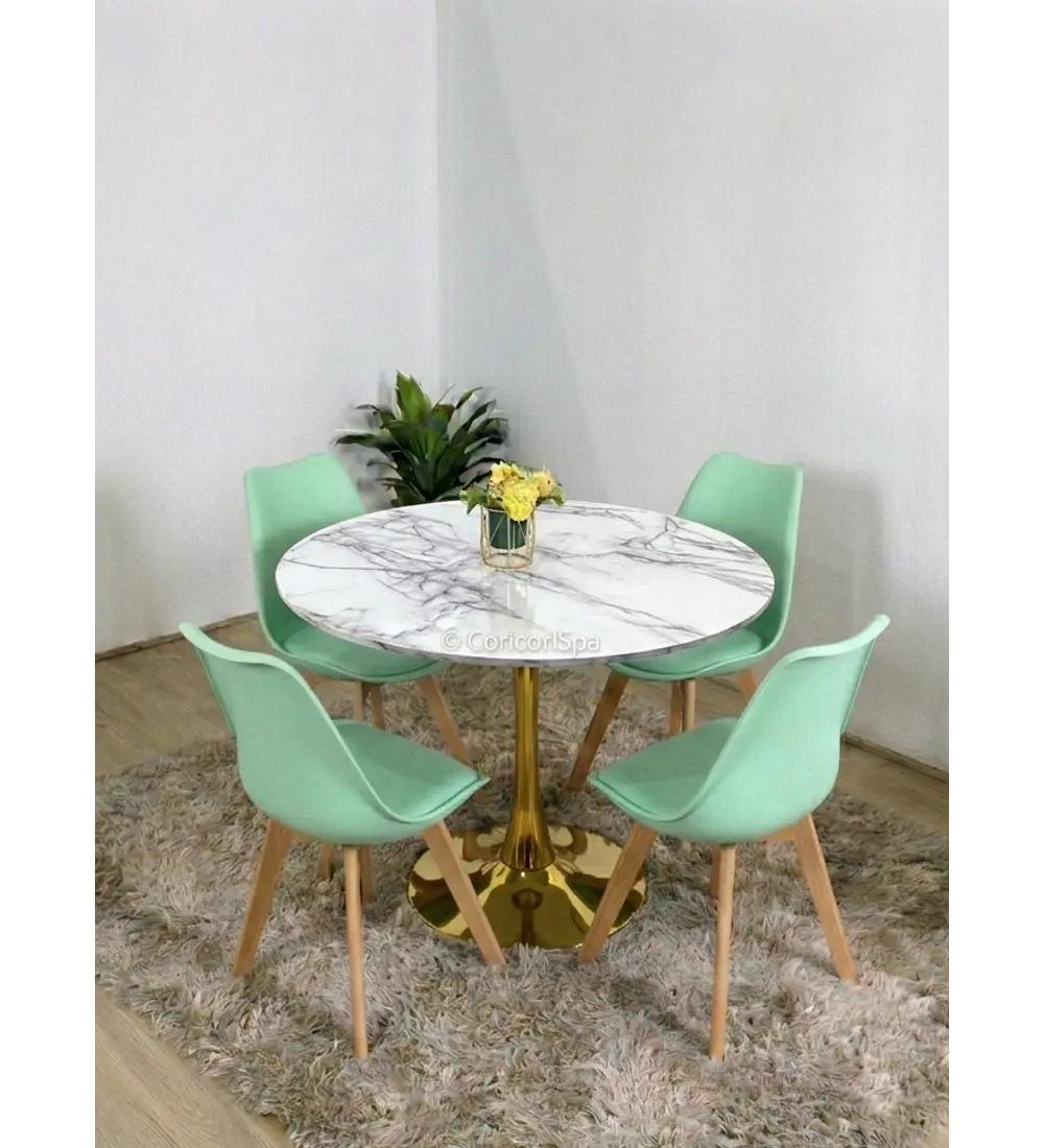 Comedor Tulip Gold 100Cms + 4 Sillas Tulip 