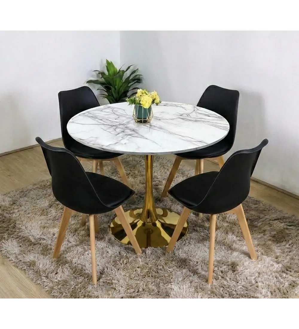 Comedor Tulip Gold 100Cms + 4 Sillas Tulip 