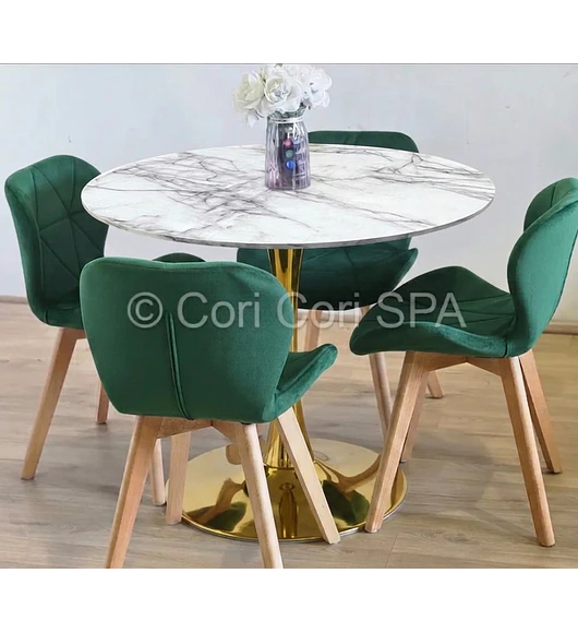 Comedor Mesa Tulip Gold 100cm + 4 Sillas Mariposa Velvet 