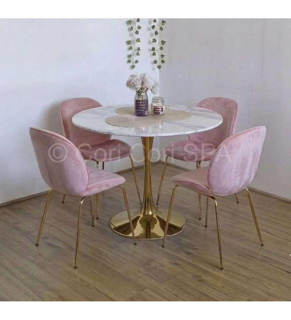 Comedor Mesa Tulip Gold 100cms + 4 Sillas Beetle