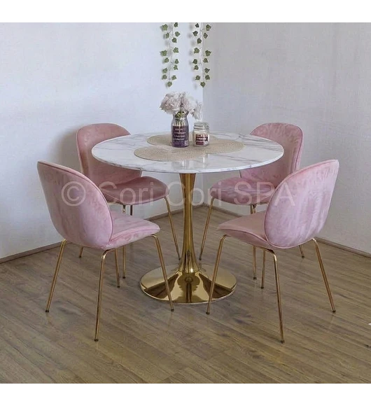 Comedor Mesa Tulip Gold 100cms + 4 Sillas Beetle