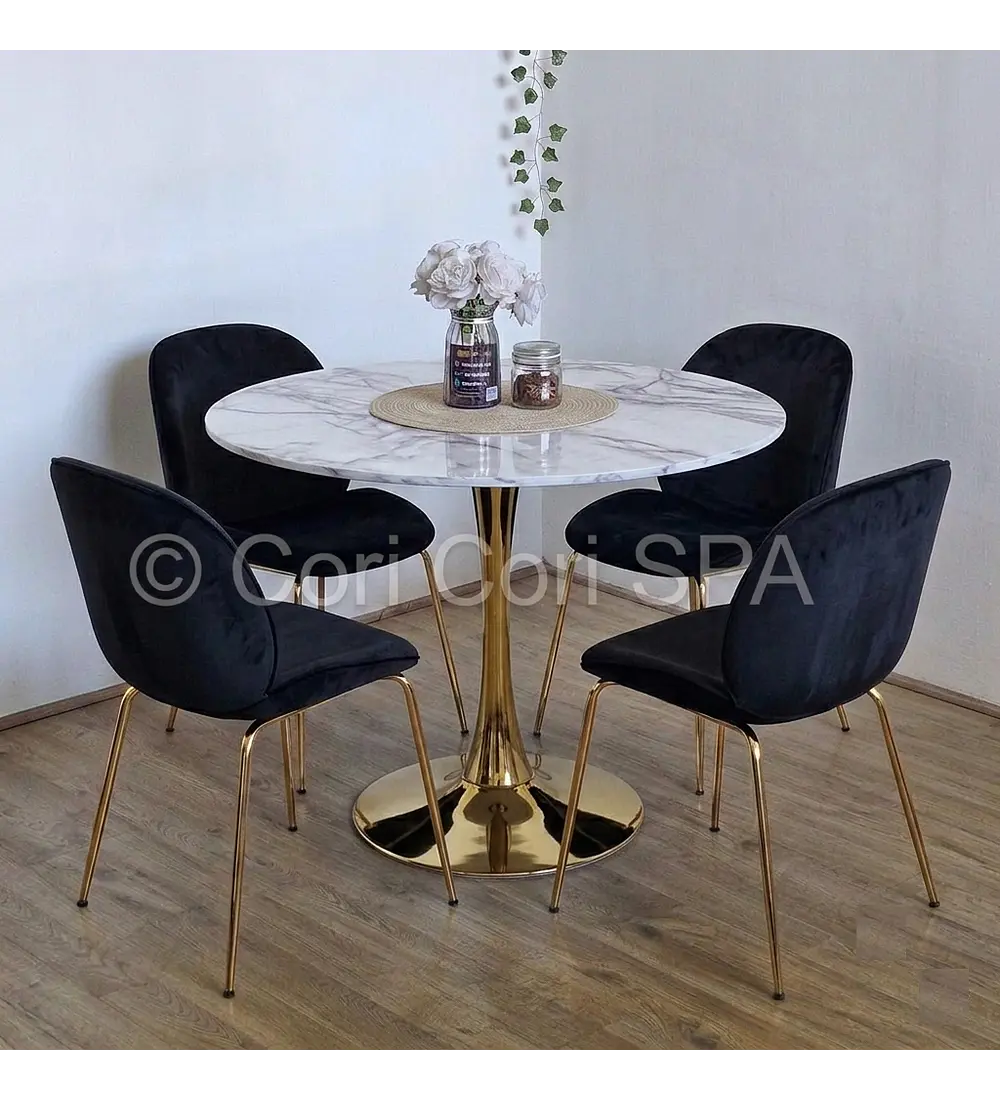 Comedor Mesa Tulip Gold 100cms + 4 Sillas Beetle