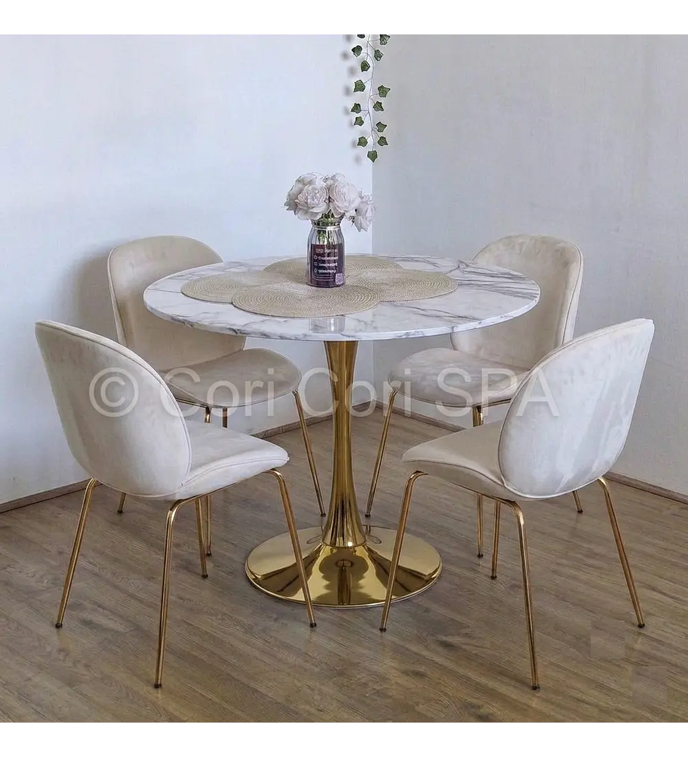 Comedor Mesa Tulip Gold 100cms + 4 Sillas Beetle