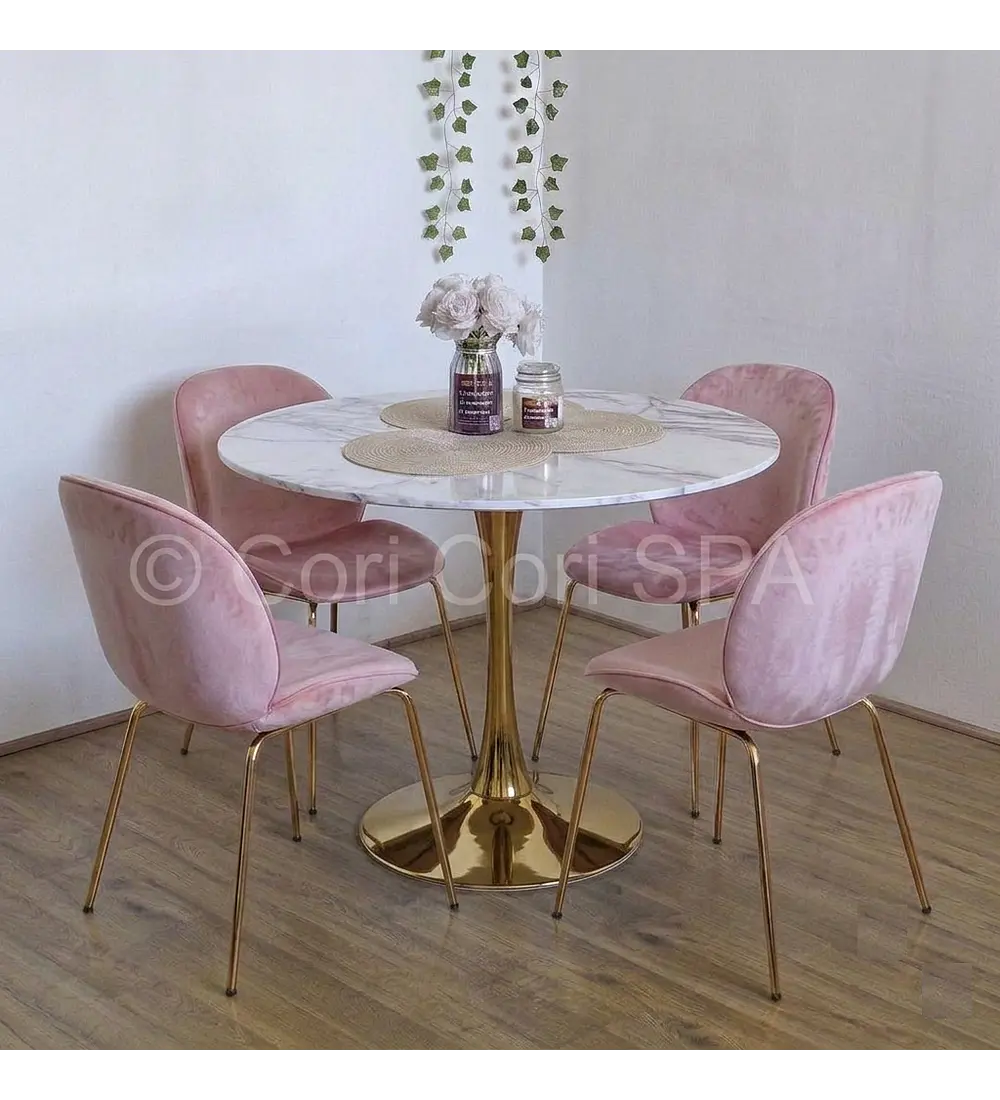 Comedor Mesa Tulip Gold 100cms + 4 Sillas Beetle