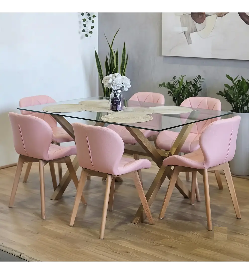 Comedor Medlock 140x90cms + 6 Sillas Mariposa Ecocuero Wood