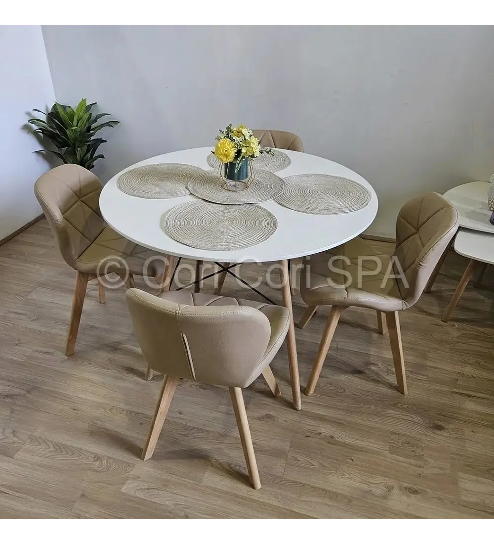 Comedor Mesa Eames Blanca 100cms + 4 Sillas Mariposas Wood 