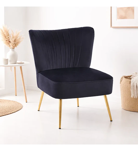 Sillón Glamour Noir con Patas Doradas - Negro