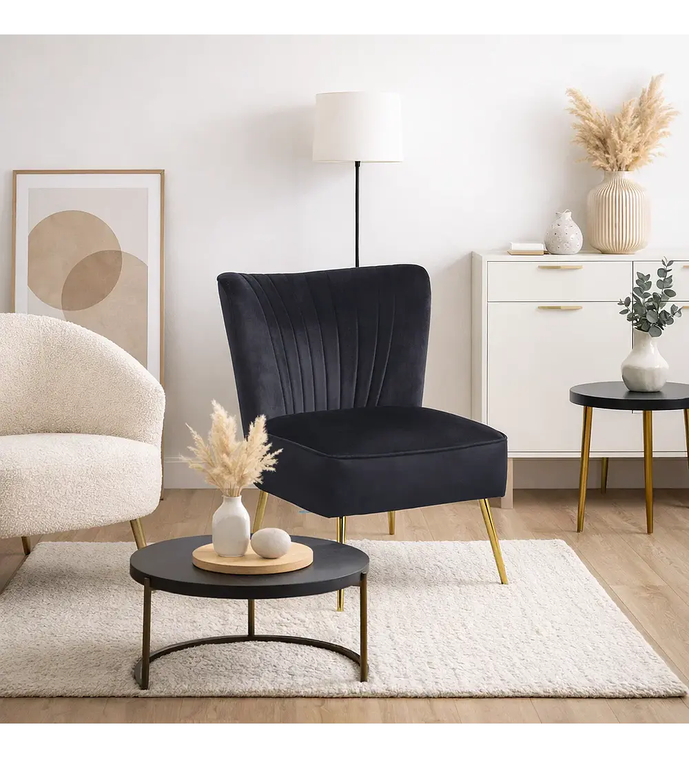 Sillón Glamour Noir con Patas Doradas - Negro