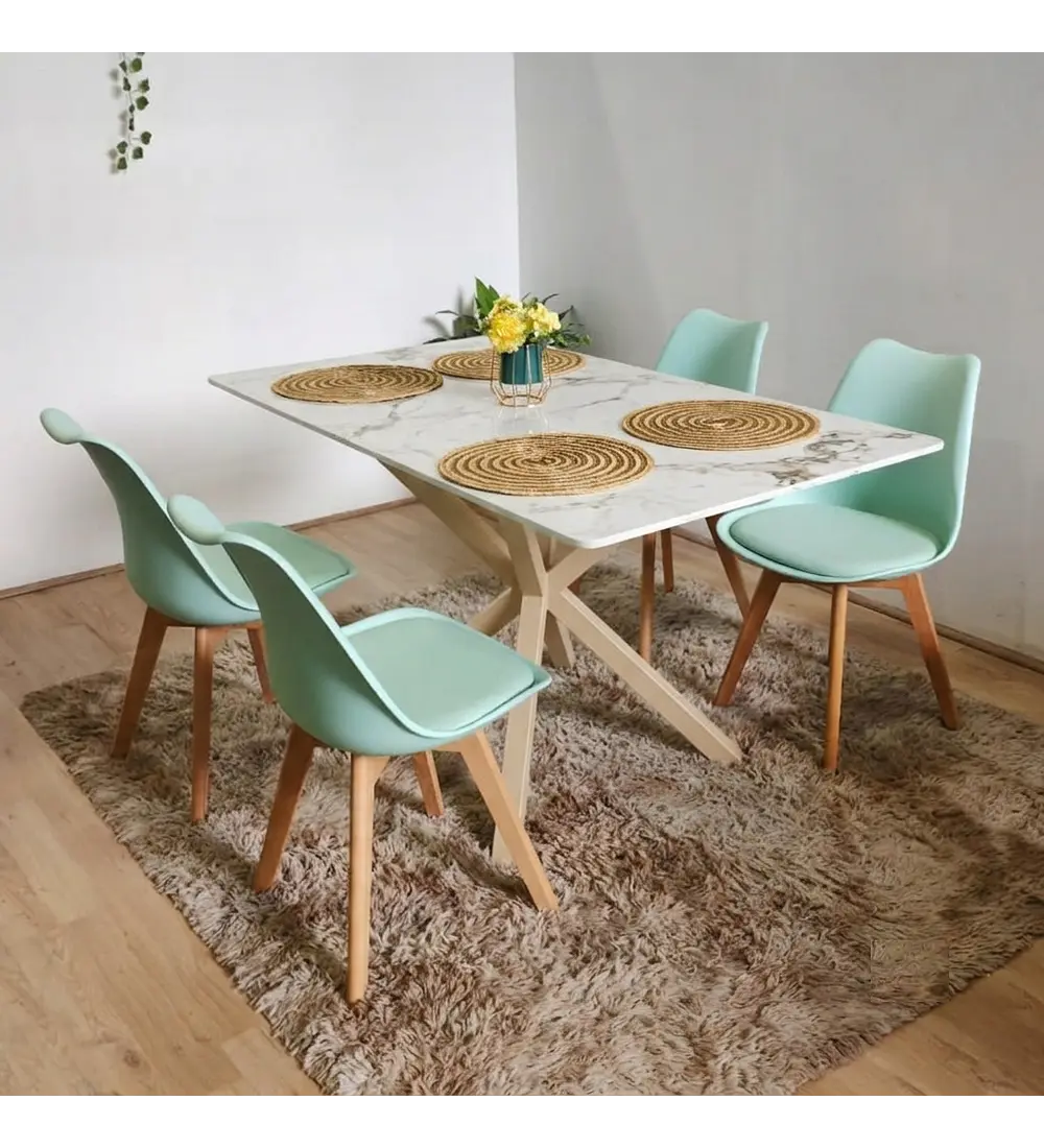 Comedor Madrid 140x90cms Stone Wood + 4 Sillas Tulip