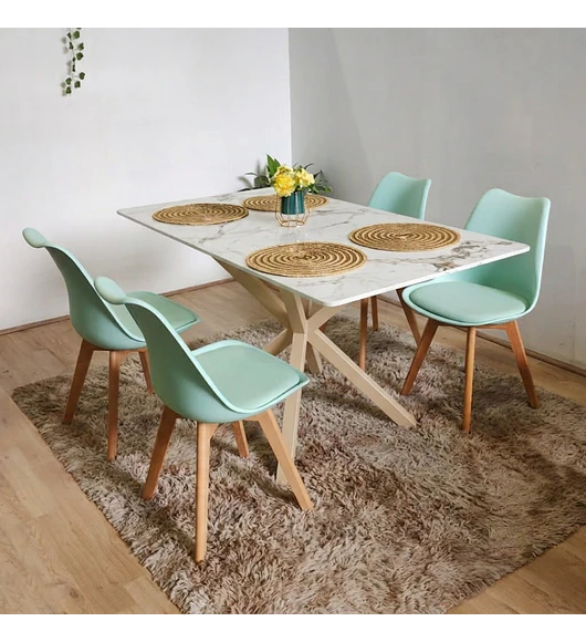 Comedor Madrid 140x90cms Stone Wood + 4 Sillas Tulip