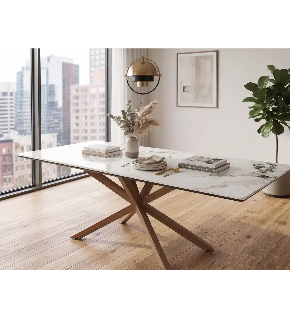 Comedor Madrid 140x90cms Stone Wood + 4 Sillas Tulip