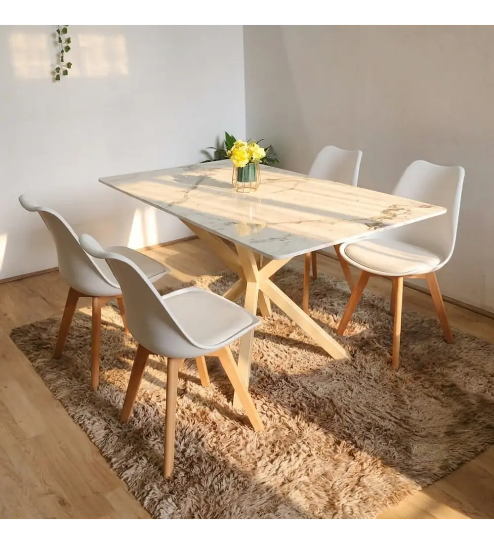 Comedor Madrid 140x90cms Stone Wood + 4 Sillas Tulip