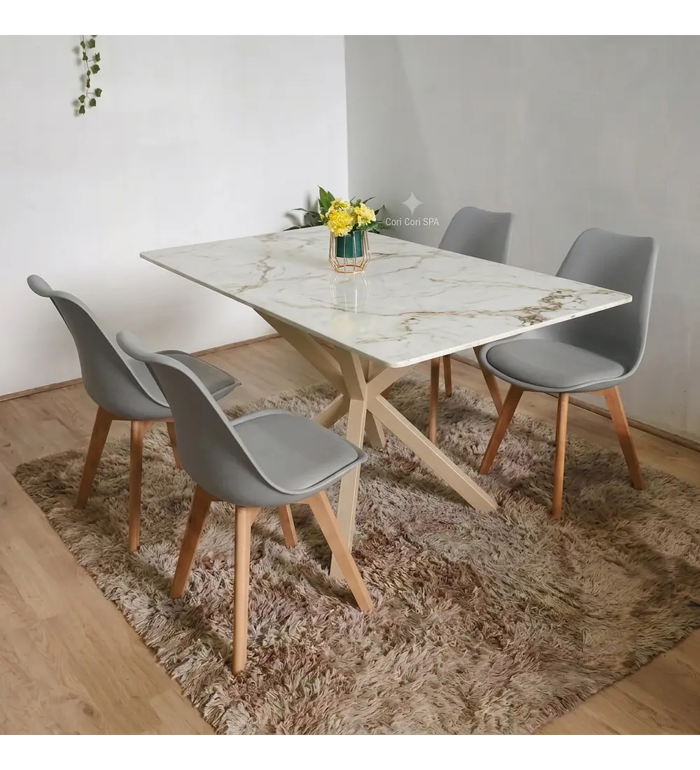 Comedor Madrid 140x90cms Stone Wood + 4 Sillas Tulip
