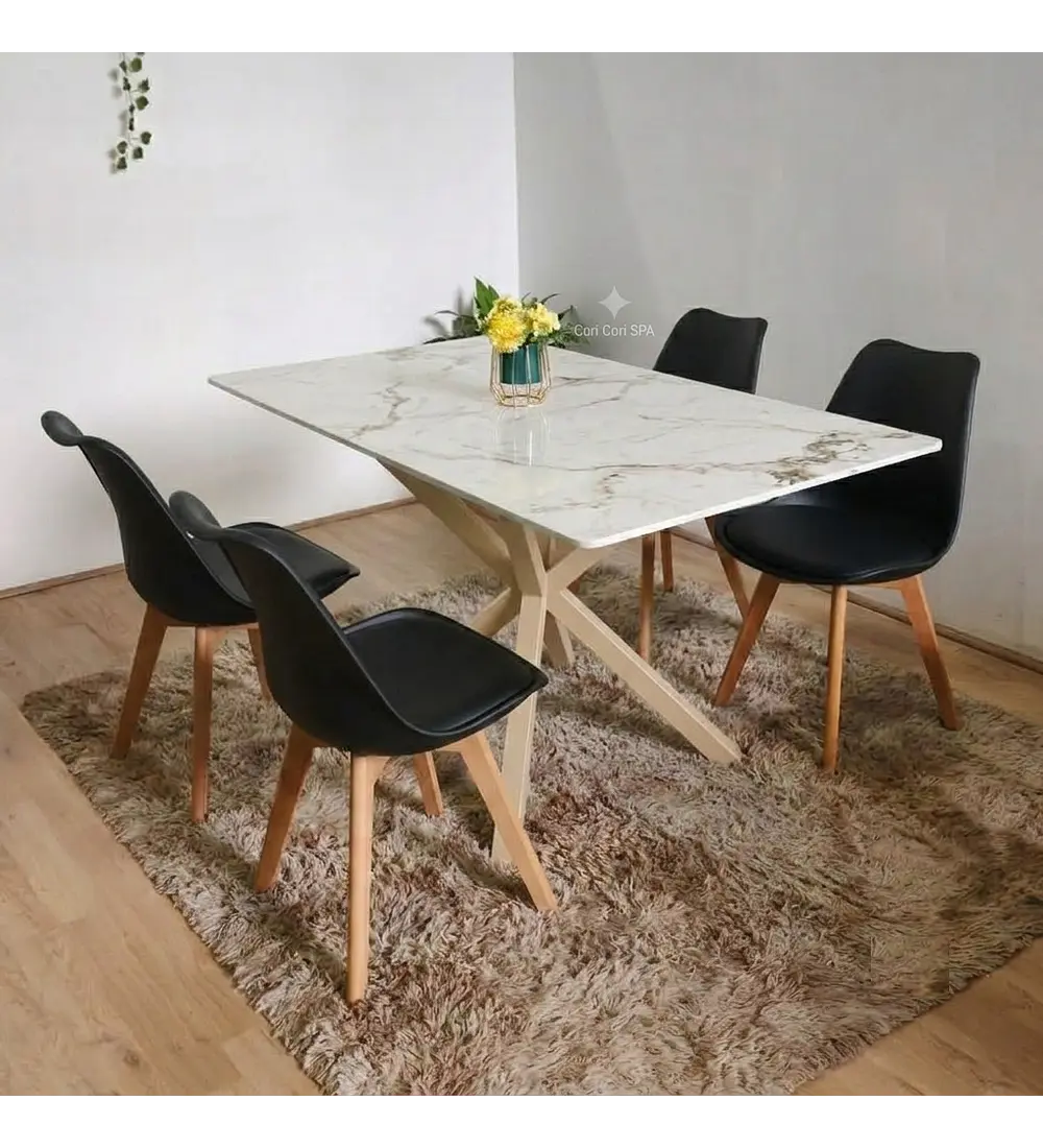 Comedor Madrid 140x90cms Stone Wood + 4 Sillas Tulip