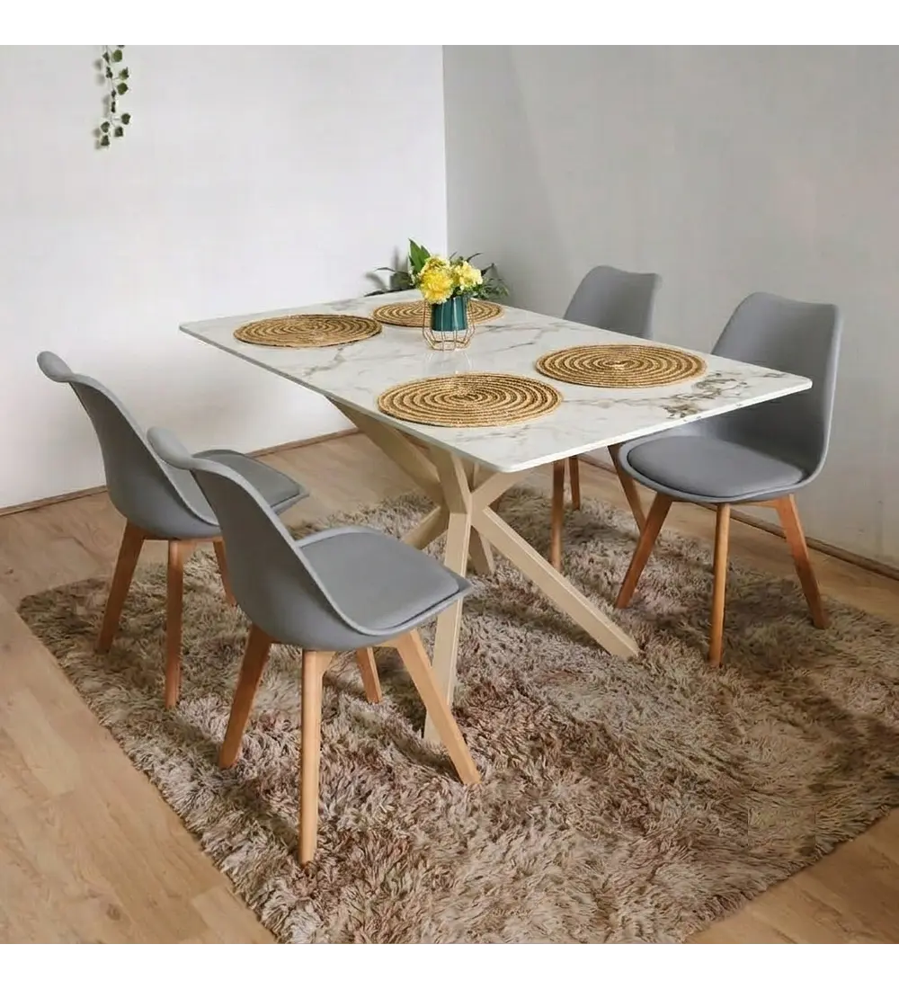Comedor Madrid 140x90cms Stone Wood + 4 Sillas Tulip