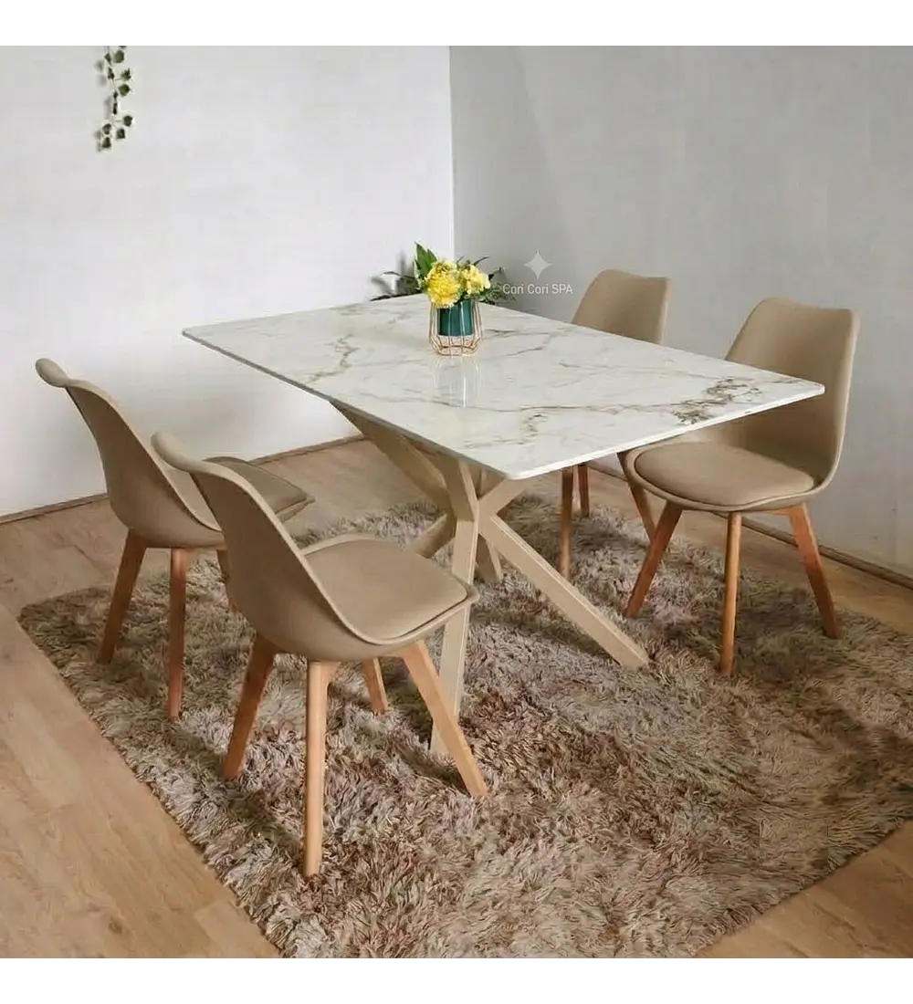 Comedor Madrid 140x90cms Stone Wood + 4 Sillas Tulip