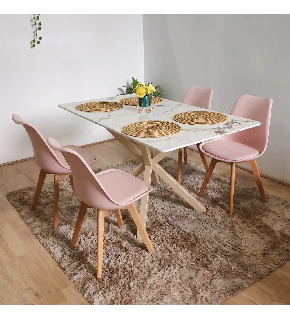 Comedor Madrid 140x90cms Stone Wood + 4 Sillas Tulip