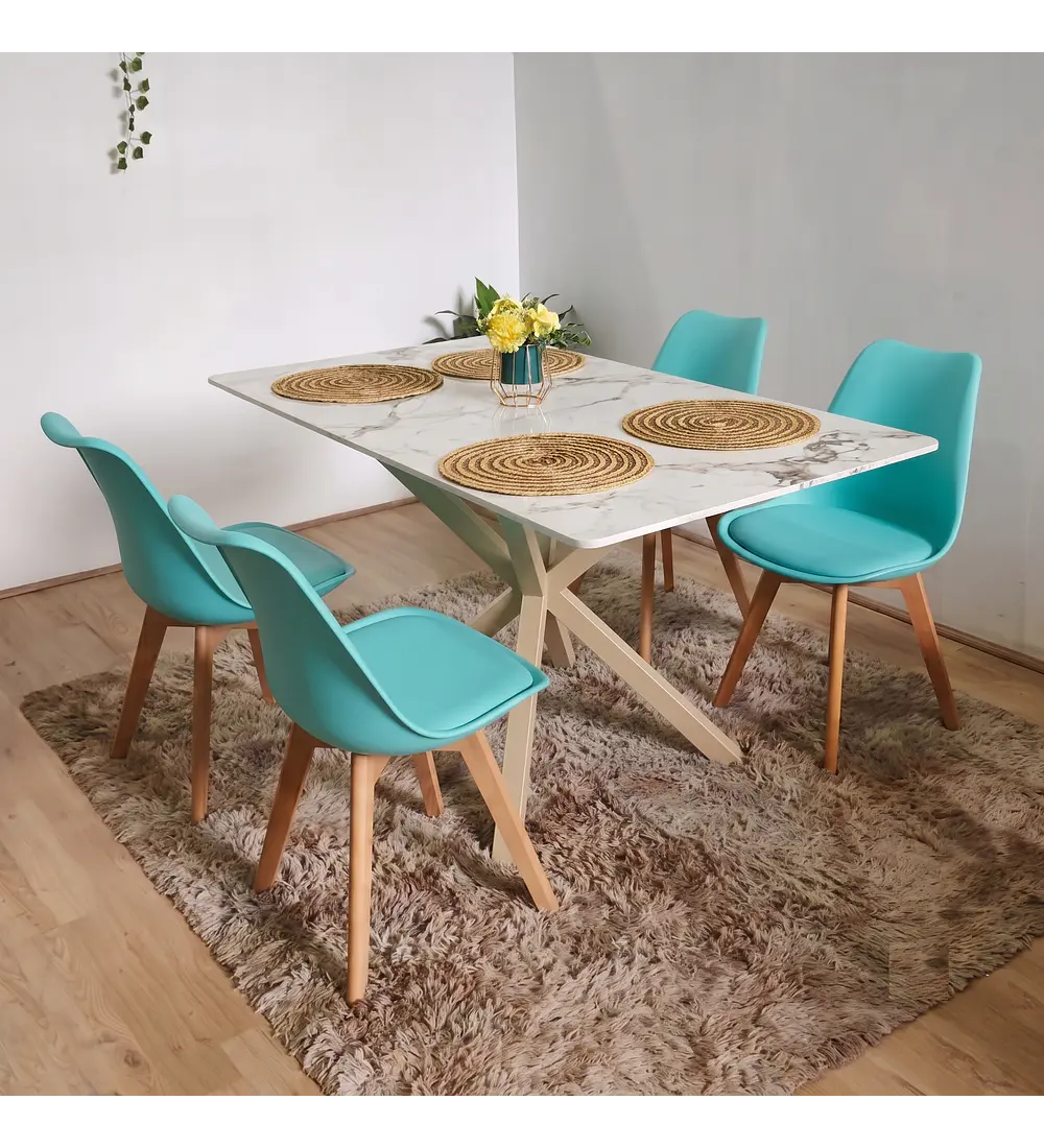 Comedor Madrid 140x90cms Stone Wood + 4 Sillas Tulip
