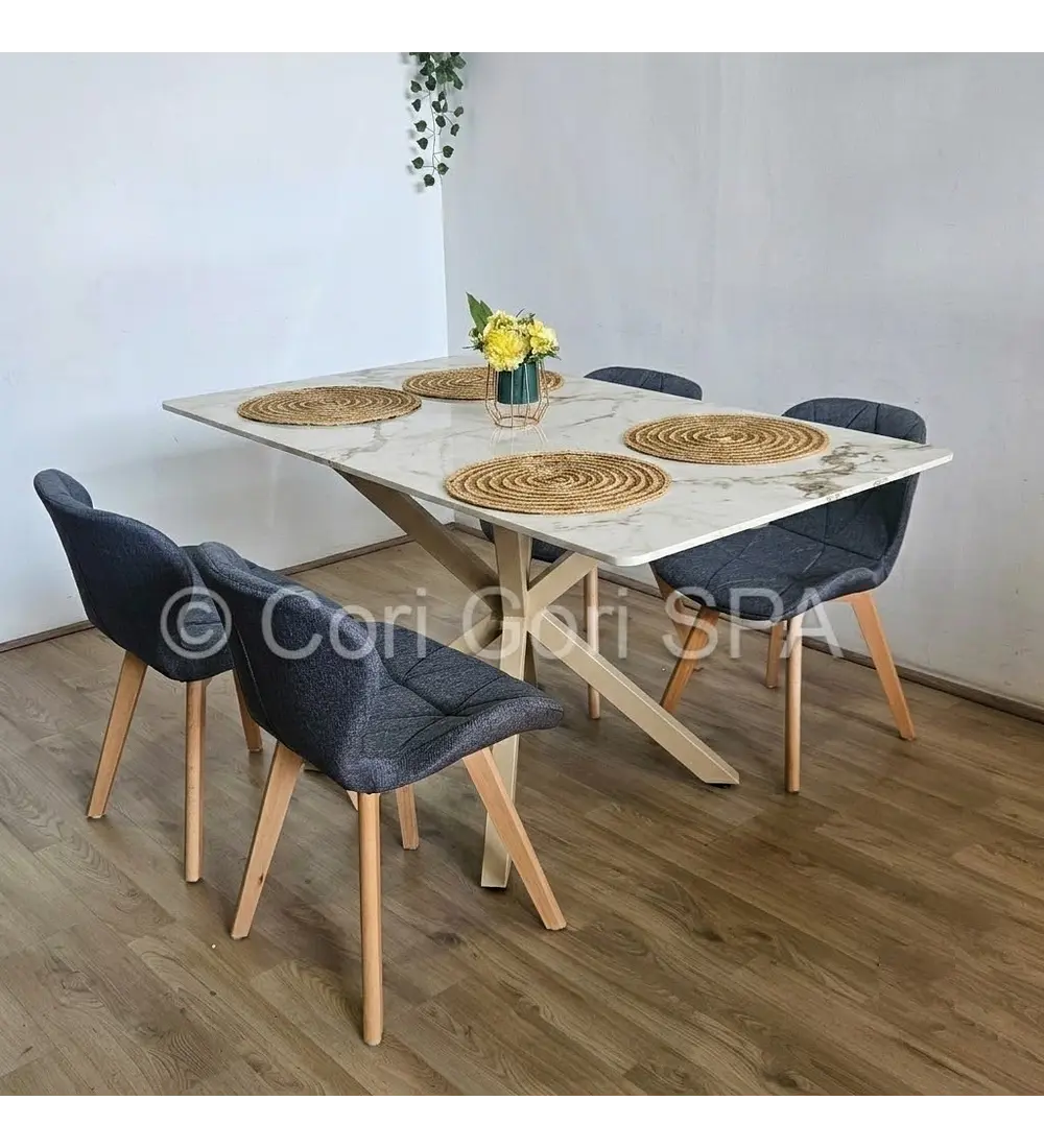 Comedor Madrid 140x80cms Stone Wood + 4 Sillas Mariposa Lino
