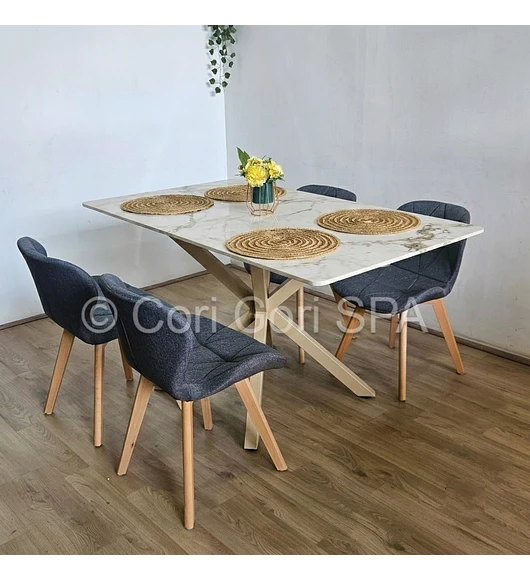 Comedor Madrid 140x80cms Stone Wood + 4 Sillas Mariposa Lino