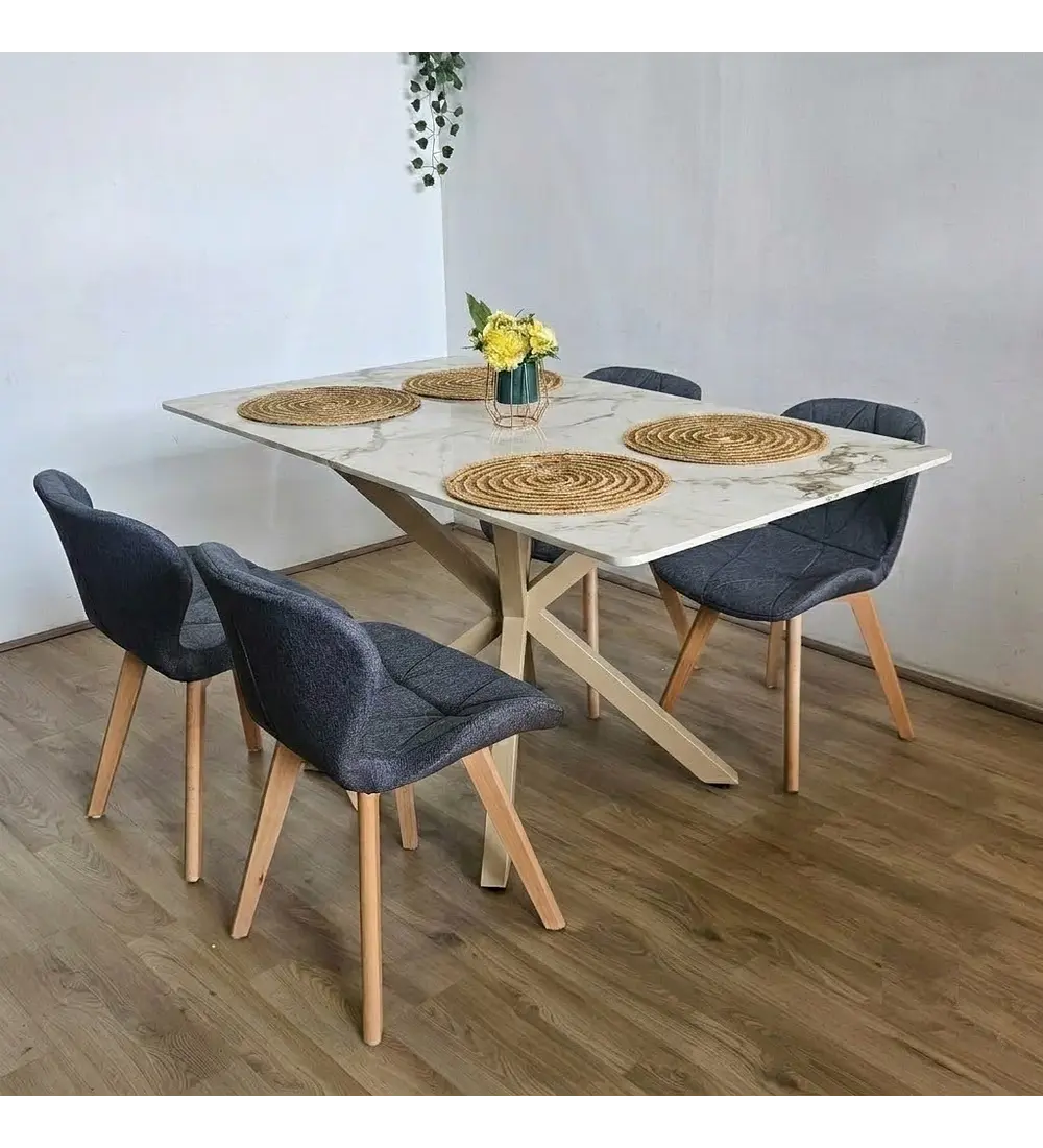 Comedor Madrid 140x80cms Stone Wood + 4 Sillas Mariposa Lino
