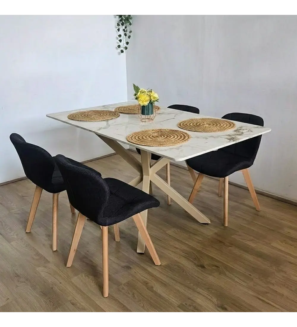 Comedor Madrid 140x80cms Stone Wood + 4 Sillas Mariposa Lino