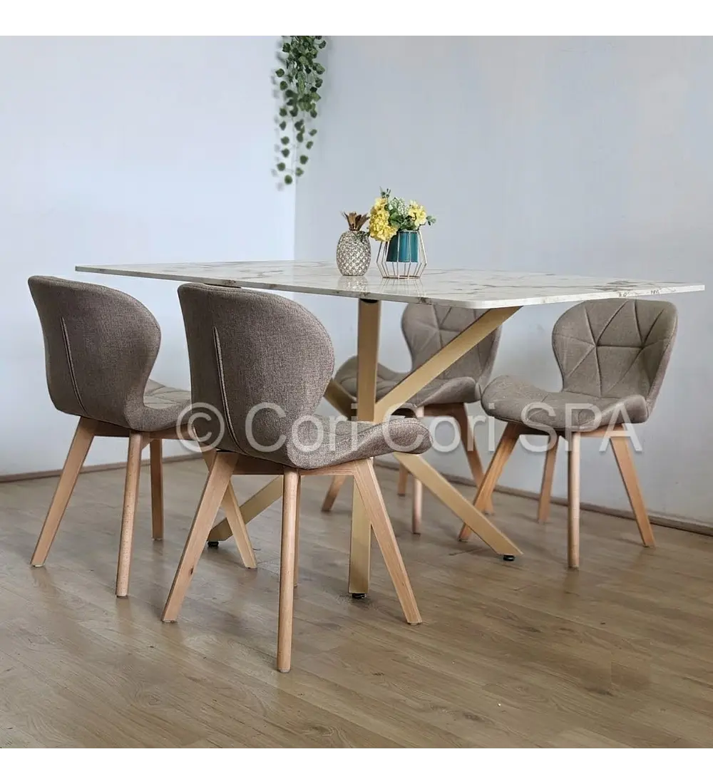 Comedor Madrid 140x80cms Stone Wood + 4 Sillas Mariposa Lino