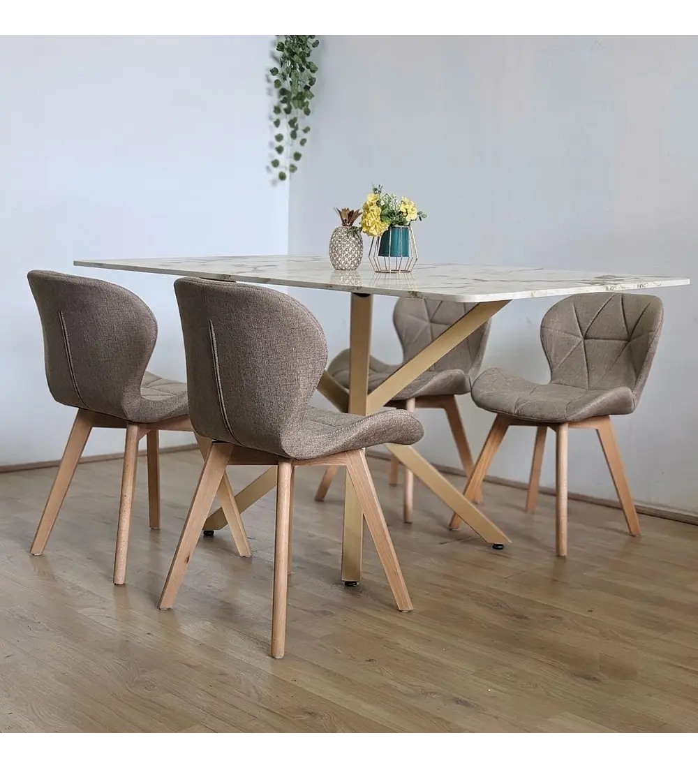 Comedor Madrid 140x80cms Stone Wood + 4 Sillas Mariposa Lino