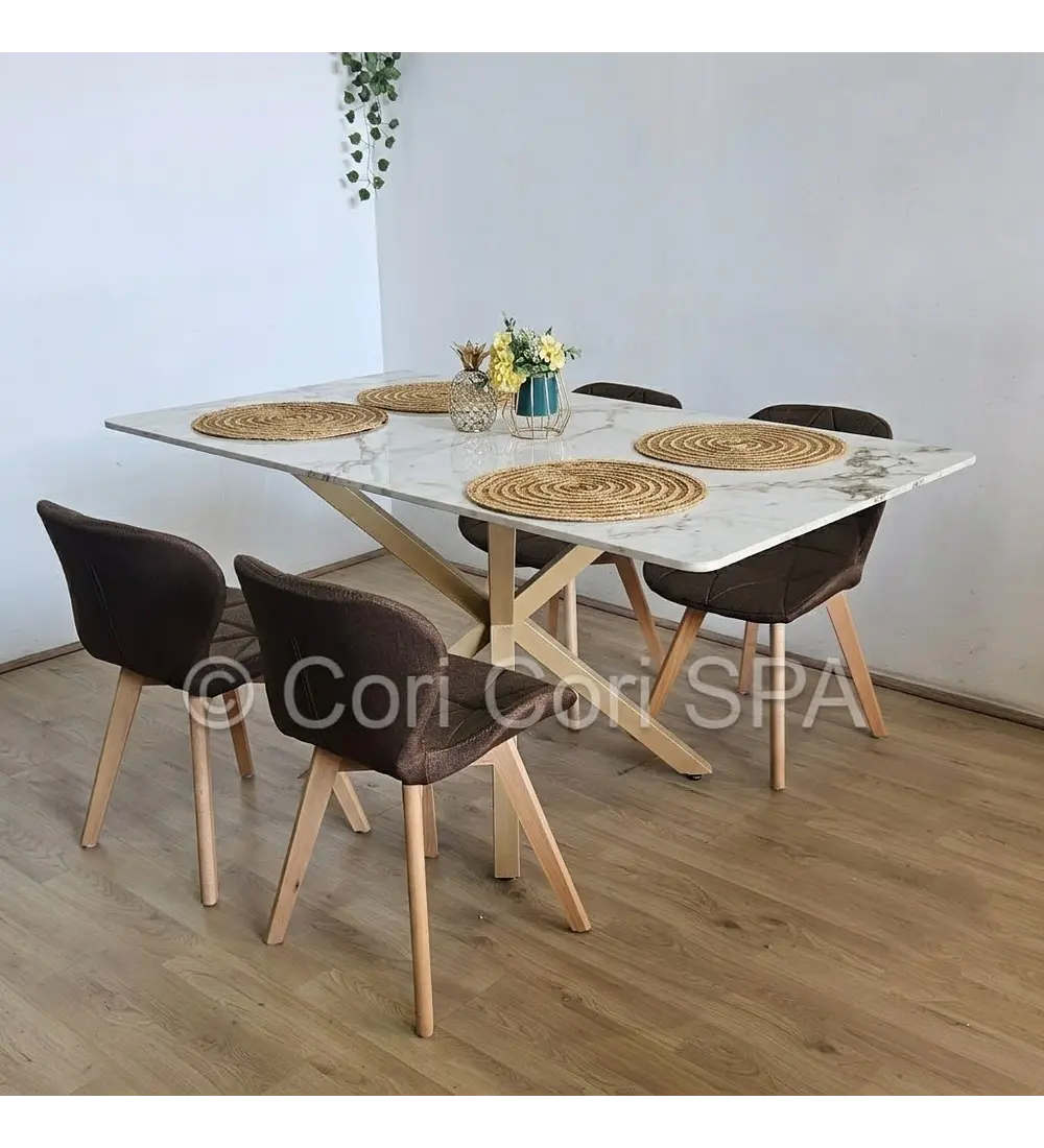 Comedor Madrid 140x80cms Stone Wood + 4 Sillas Mariposa Lino