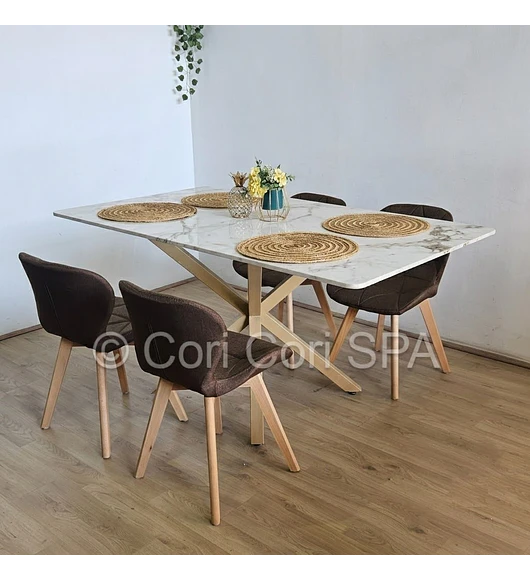 Comedor Madrid 140x80cms Stone Wood + 4 Sillas Mariposa Lino