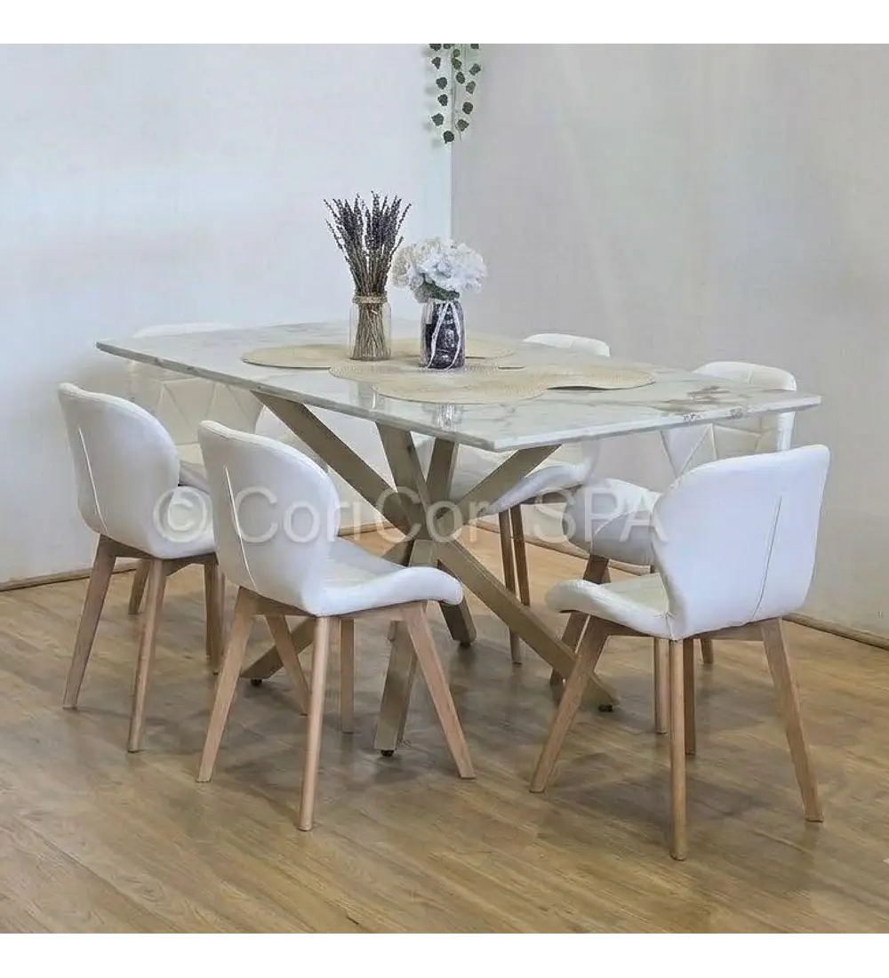 Comedor Madrid 140x80cms Stone Wood + 6 Sillas Mariposa Ecocuero Wood