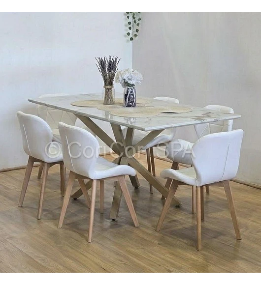 Comedor Madrid 140x80cms Stone Wood + 6 Sillas Mariposa Ecocuero Wood