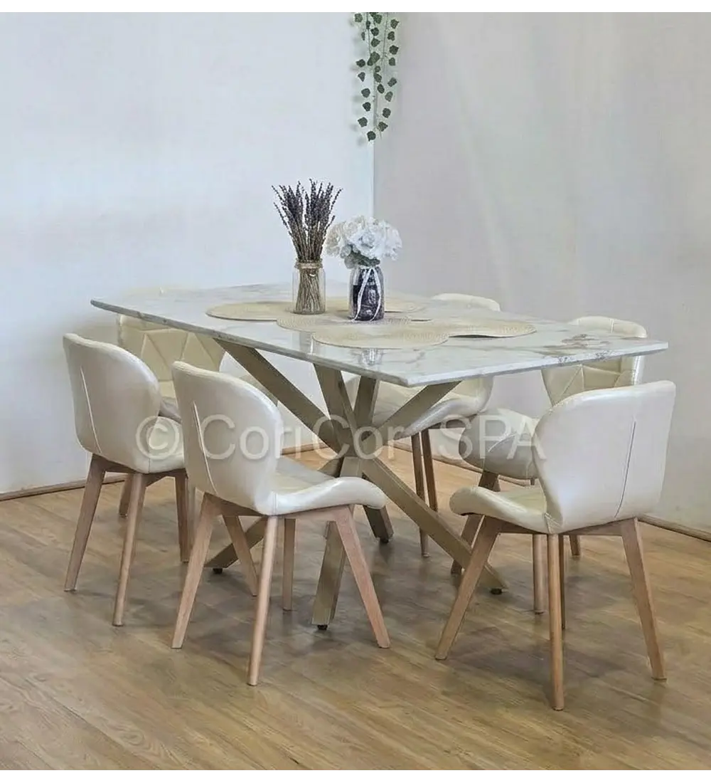 Comedor Madrid 140x80cms Stone Wood + 6 Sillas Mariposa Ecocuero Wood