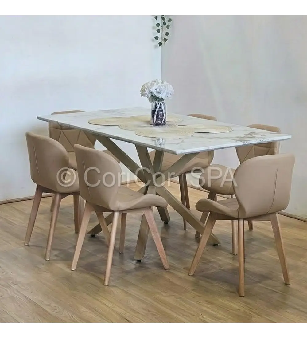 Comedor Madrid 140x80cms Stone Wood + 6 Sillas Mariposa Ecocuero Wood