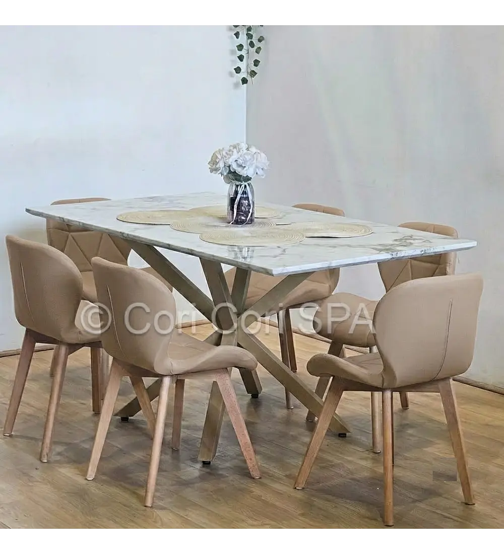 Comedor Madrid 140x80cms Stone Wood + 6 Sillas Mariposa Ecocuero Wood